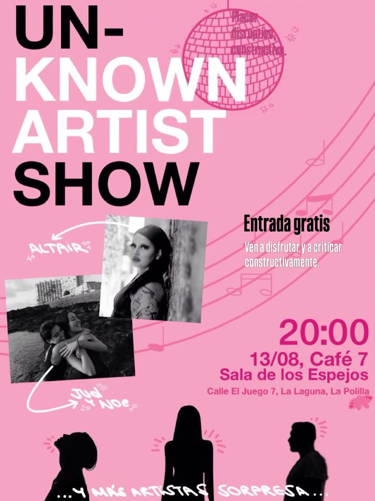 Cartel del Unknown Artist Show en Café 7, Sala de los Espejos, entrada gratis